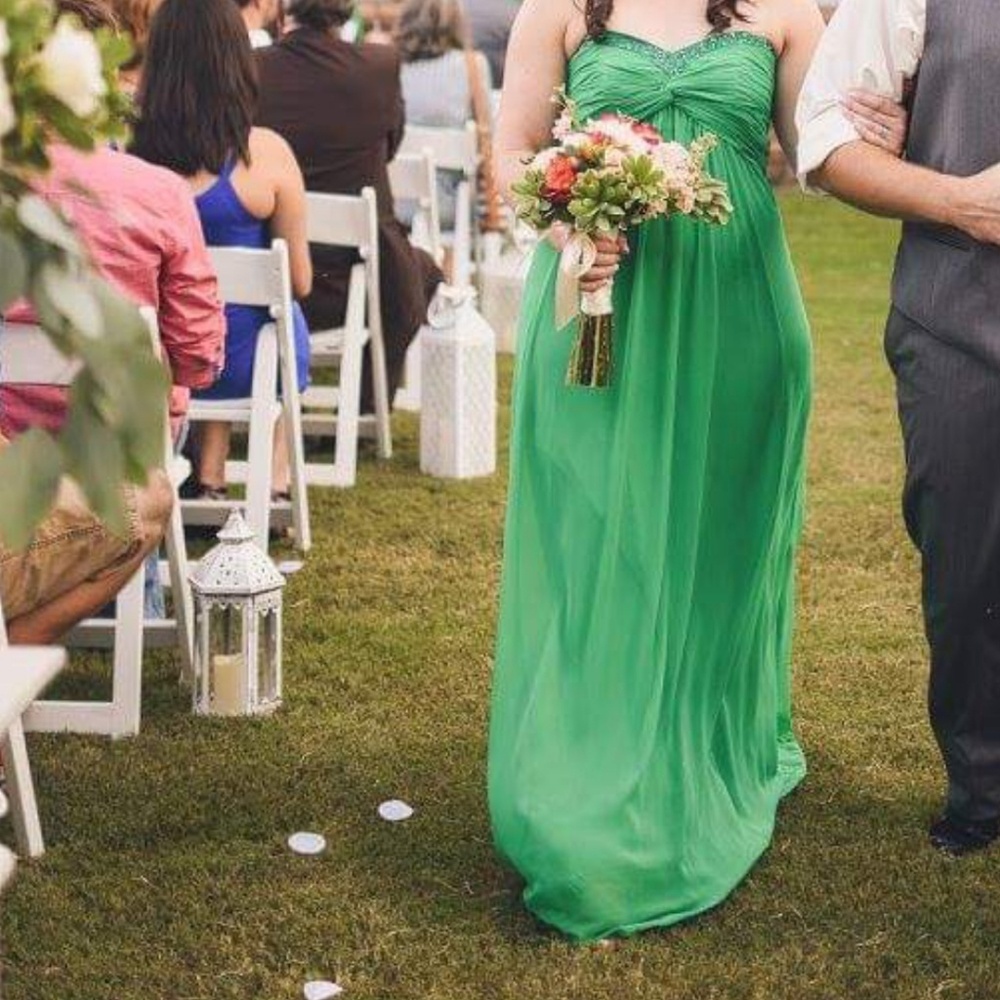 David's Bridal Emerald Green Bridesmaid Dress